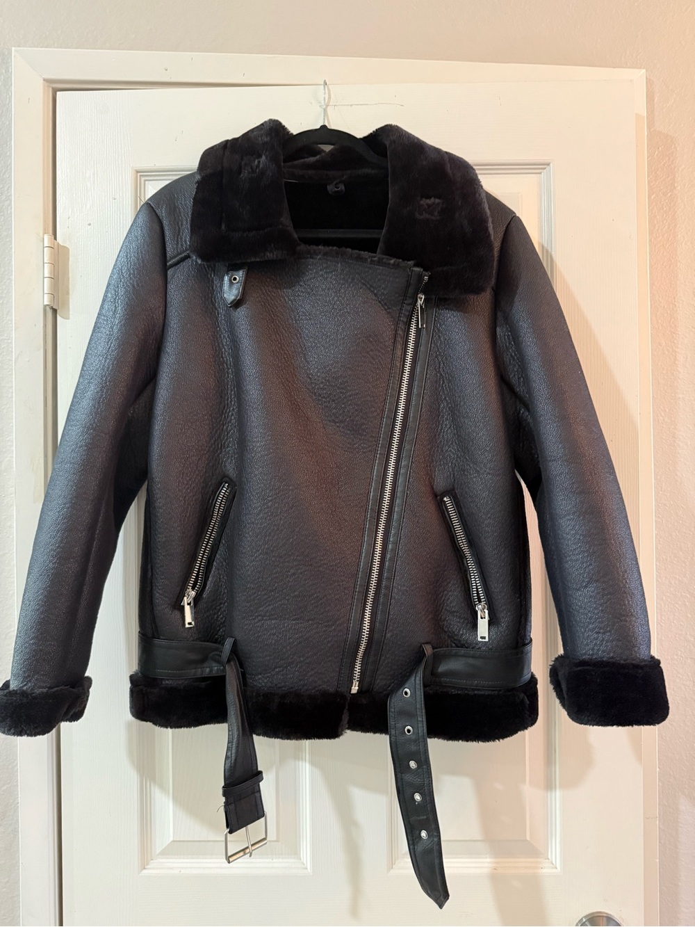 Women’s Black Faux Shearling Moto Jacket